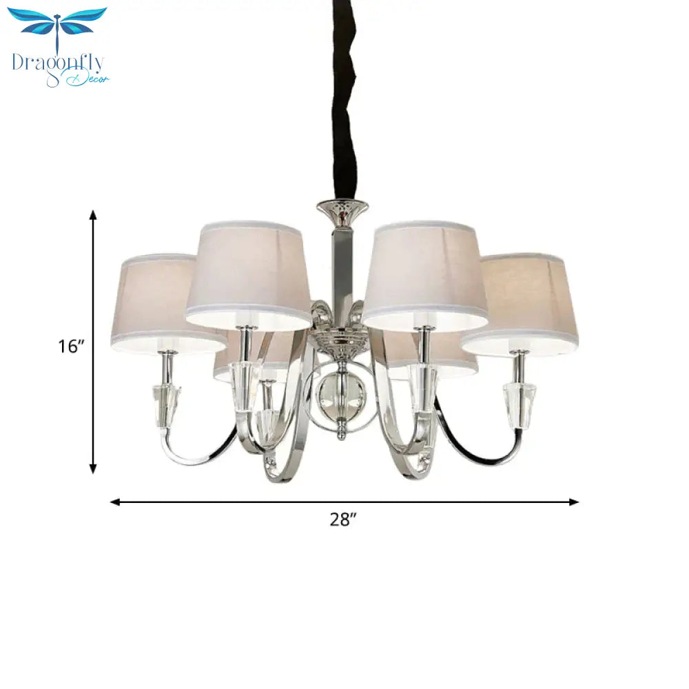 3/6 Bulbs Cone Chandelier Light Classic White Fabric Hanging Ceiling Fixture For Bedroom