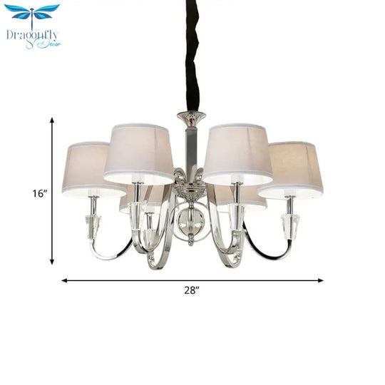 3/6 Bulbs Cone Chandelier Light Classic White Fabric Hanging Ceiling Fixture For Bedroom
