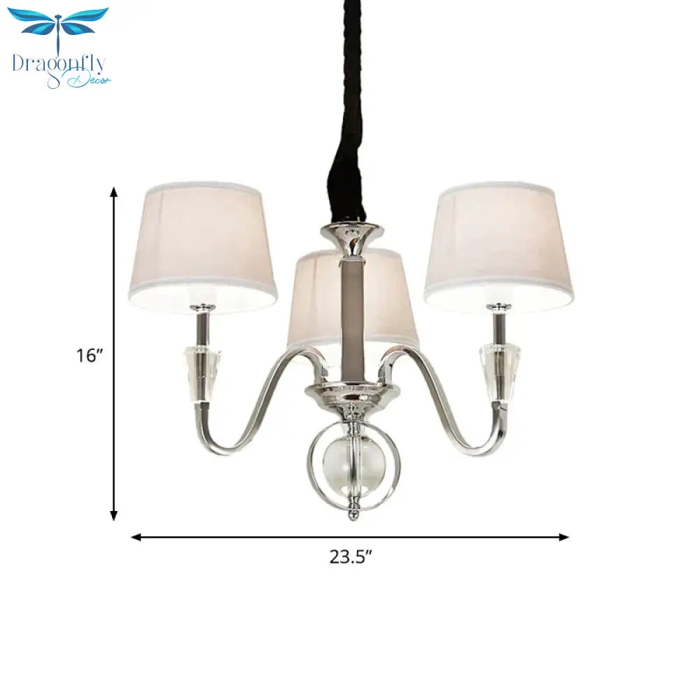 3/6 Bulbs Cone Chandelier Light Classic White Fabric Hanging Ceiling Fixture For Bedroom