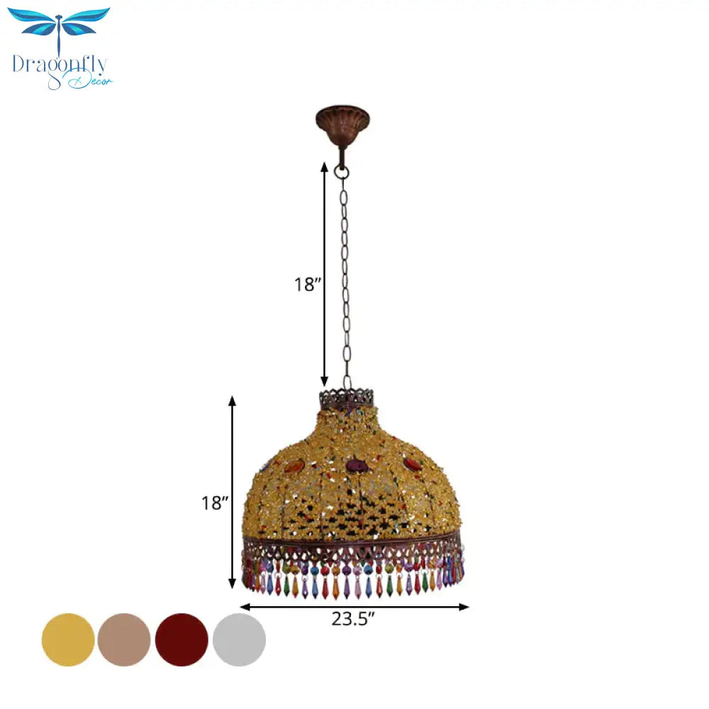 3/6 Bulbs Hanging Chandelier Art Deco Dome Metal Pendant Light Fixture In White/Beige/Red For