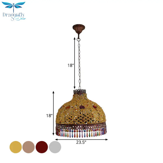 3/6 Bulbs Hanging Chandelier Art Deco Dome Metal Pendant Light Fixture In White/Beige/Red For