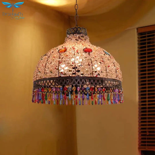 3/6 Bulbs Hanging Chandelier Art Deco Dome Metal Pendant Light Fixture In White/Beige/Red For