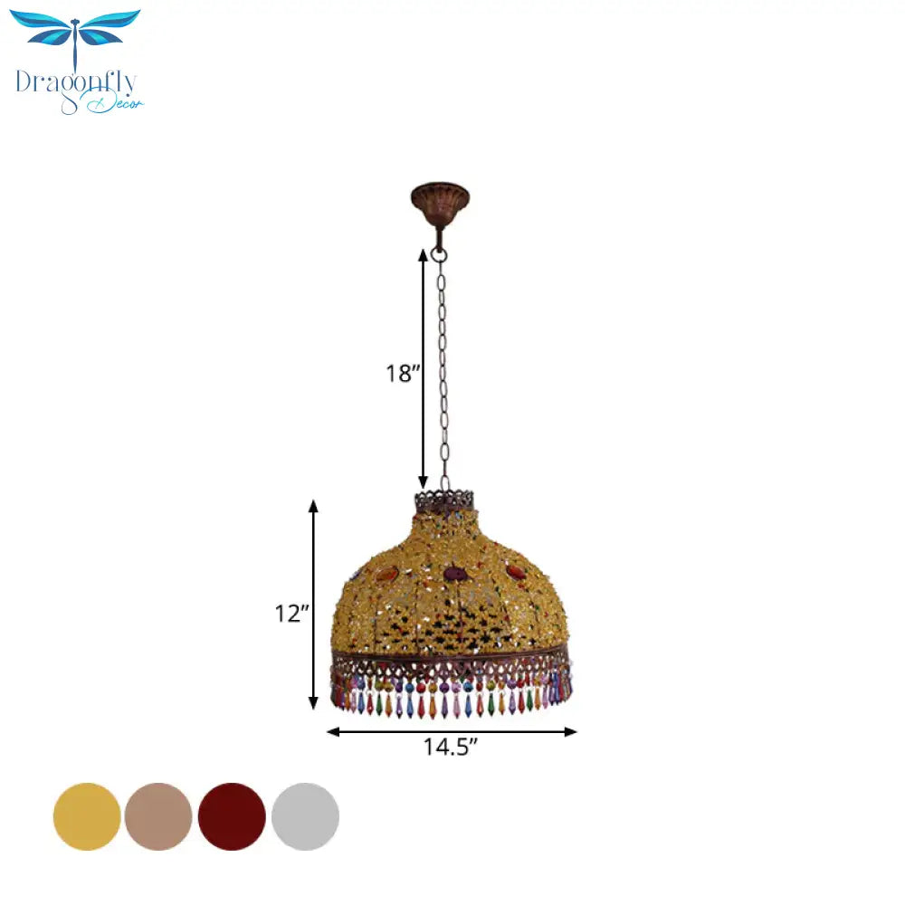 3/6 Bulbs Hanging Chandelier Art Deco Dome Metal Pendant Light Fixture In White/Beige/Red For