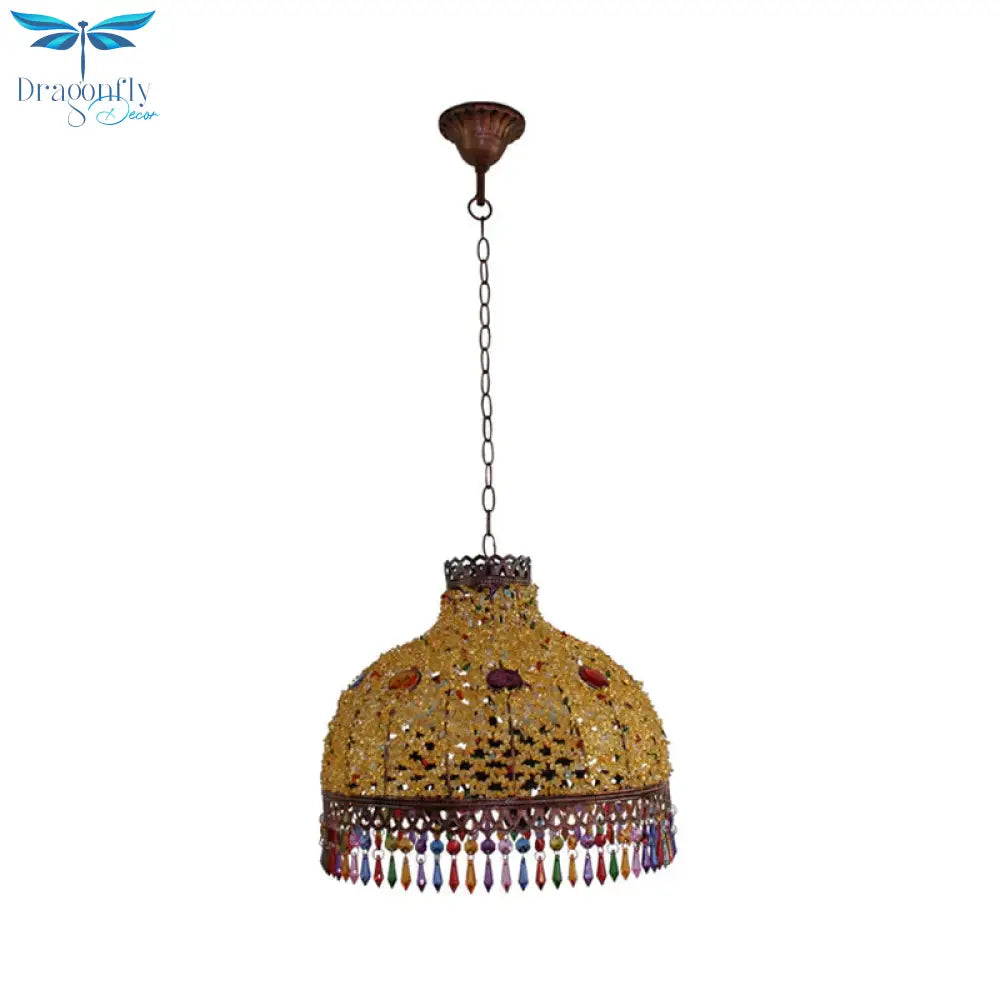 3/6 Bulbs Hanging Chandelier Art Deco Dome Metal Pendant Light Fixture In White/Beige/Red For