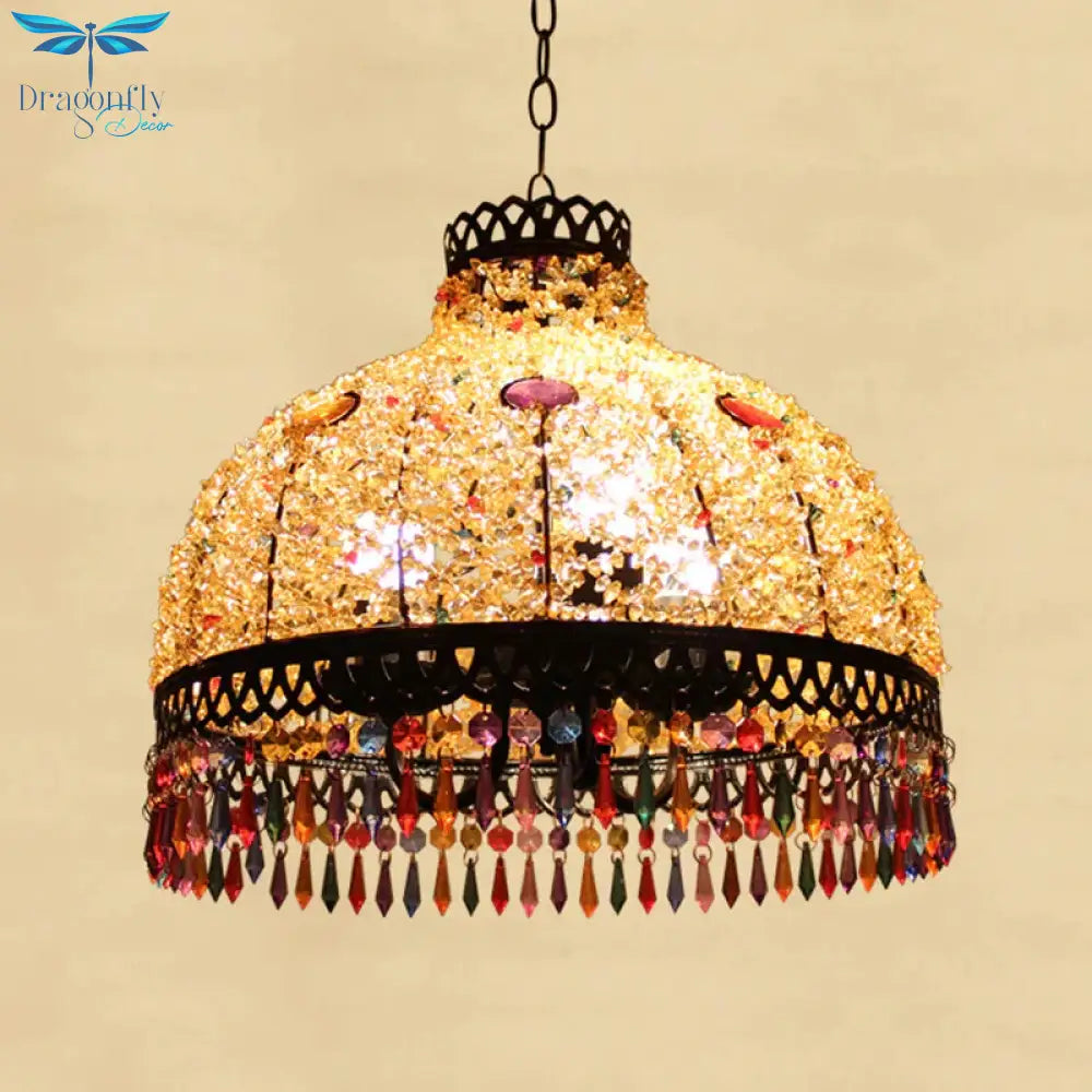 3/6 Bulbs Hanging Chandelier Art Deco Dome Metal Pendant Light Fixture In White/Beige/Red For