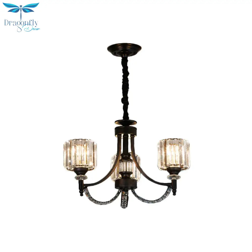 3/6 Bulbs Suspension Light Traditional Cylindrical Shade Clear Crystal Ceiling Chandelier With