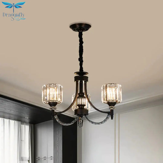 3/6 Bulbs Suspension Light Traditional Cylindrical Shade Clear Crystal Ceiling Chandelier With