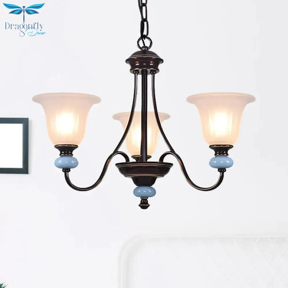 3/6 - Head Chandelier Lighting Traditional Living Room Suspension Lamp With Wide Flare White Glass