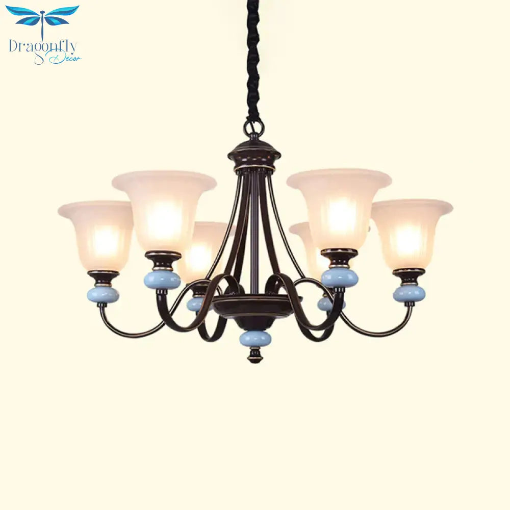 3/6 - Head Chandelier Lighting Traditional Living Room Suspension Lamp With Wide Flare White Glass