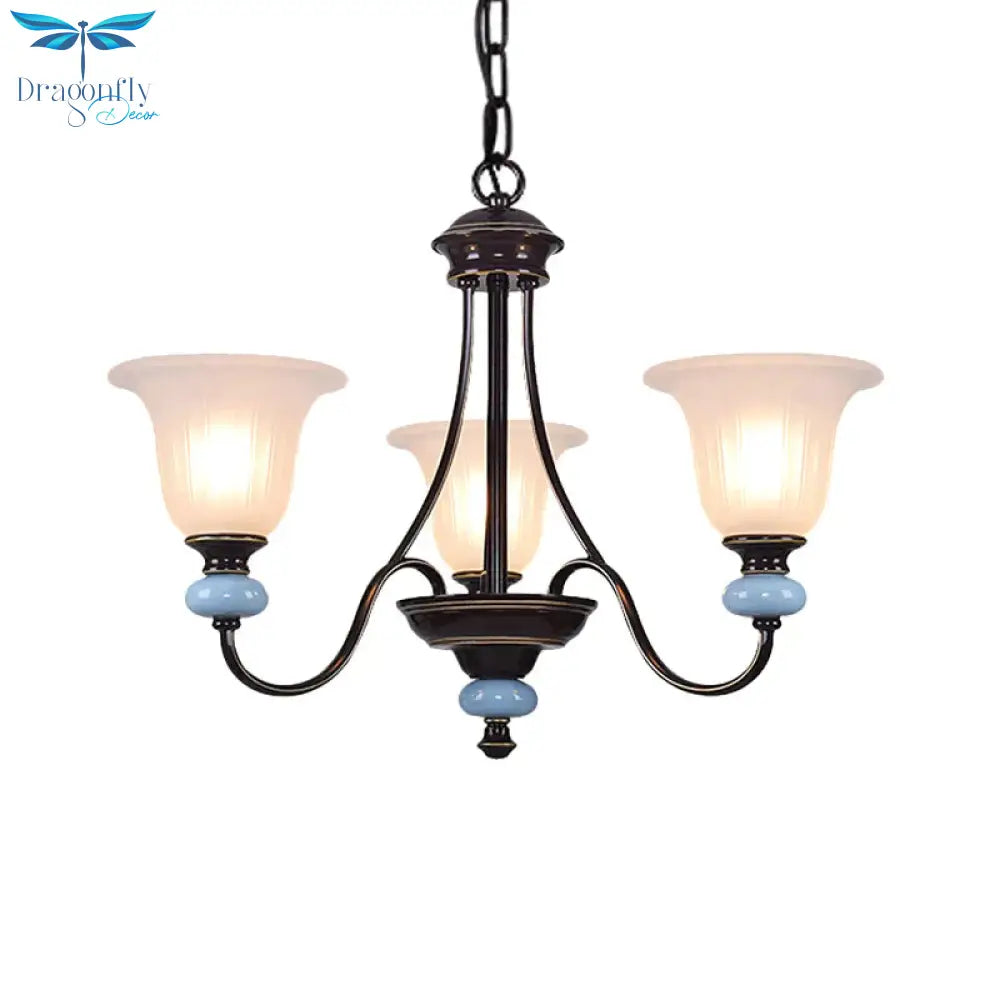 3/6 - Head Chandelier Lighting Traditional Living Room Suspension Lamp With Wide Flare White Glass