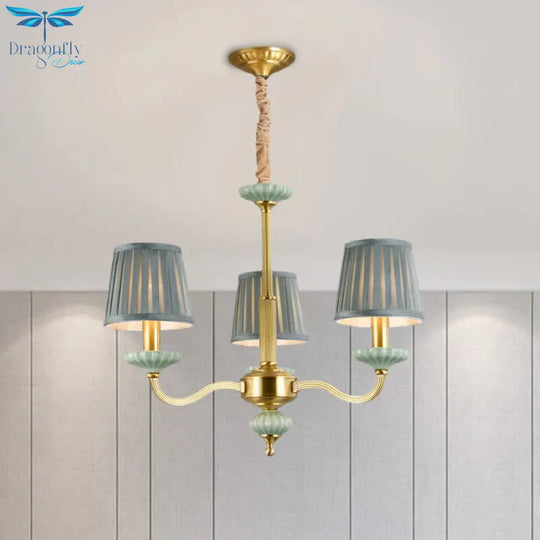 3/6 - Head Fabric Chandelier Lighting Traditional Brass Pleated Shade Bedroom Drop Pendant With