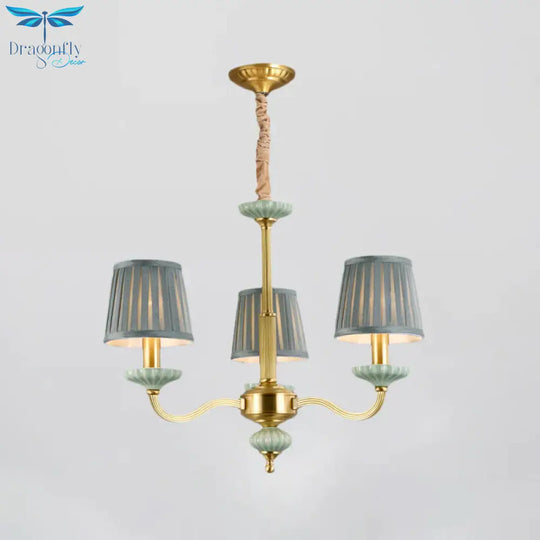 3/6 - Head Fabric Chandelier Lighting Traditional Brass Pleated Shade Bedroom Drop Pendant With