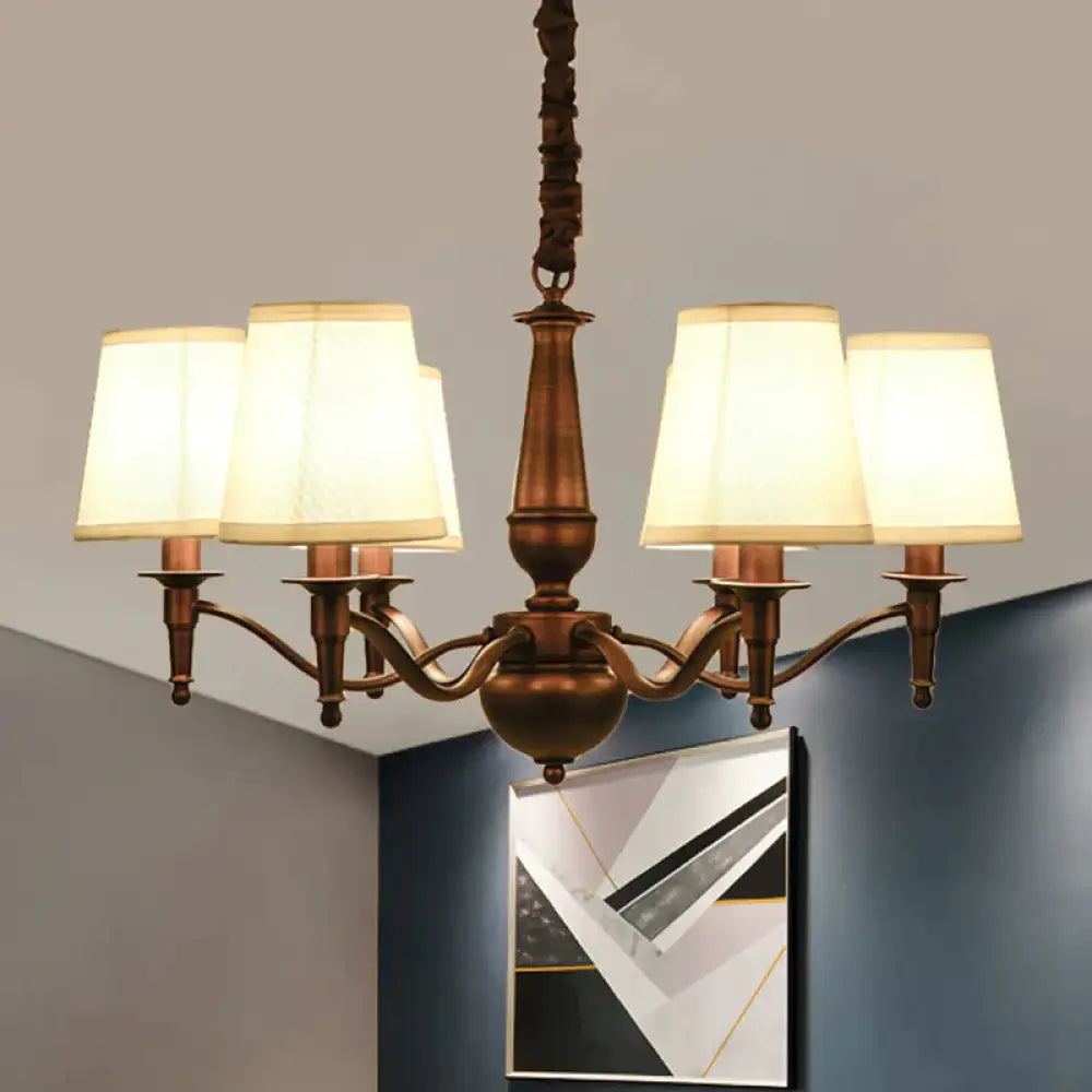3/6 Heads Fabric Hanging Chandelier Traditional White Conical Dining Room Pendant Lamp 6 /