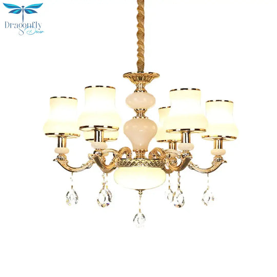 3/6 Lights Chandelier Lighting Vintage Bedroom Ceiling Pendant With Jar Cream Glass Shade In Gold
