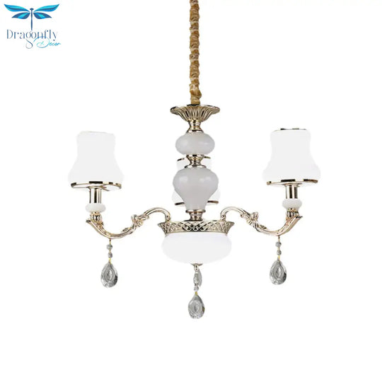 3/6 Lights Chandelier Lighting Vintage Bedroom Ceiling Pendant With Jar Cream Glass Shade In Gold