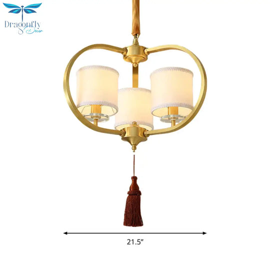 3/6 Lights Dining Room Chandelier Lamp Traditional Brass Ceiling Light With Drum Fabric Shade