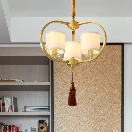 3/6 Lights Dining Room Chandelier Lamp Traditional Brass Ceiling Light With Drum Fabric Shade 3 /