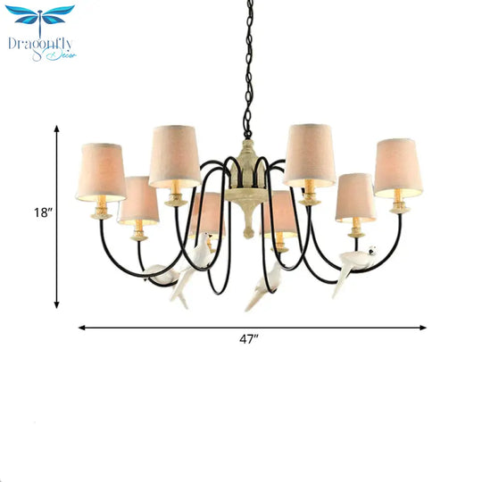 3/8 Lights Fabric Hanging Chandelier Traditional Flaxen Tapered Dining Room Pendant Light Fixture
