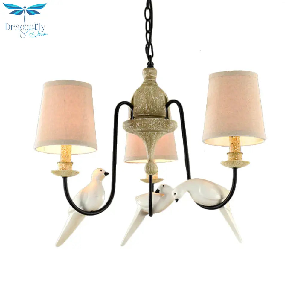3/8 Lights Fabric Hanging Chandelier Traditional Flaxen Tapered Dining Room Pendant Light Fixture