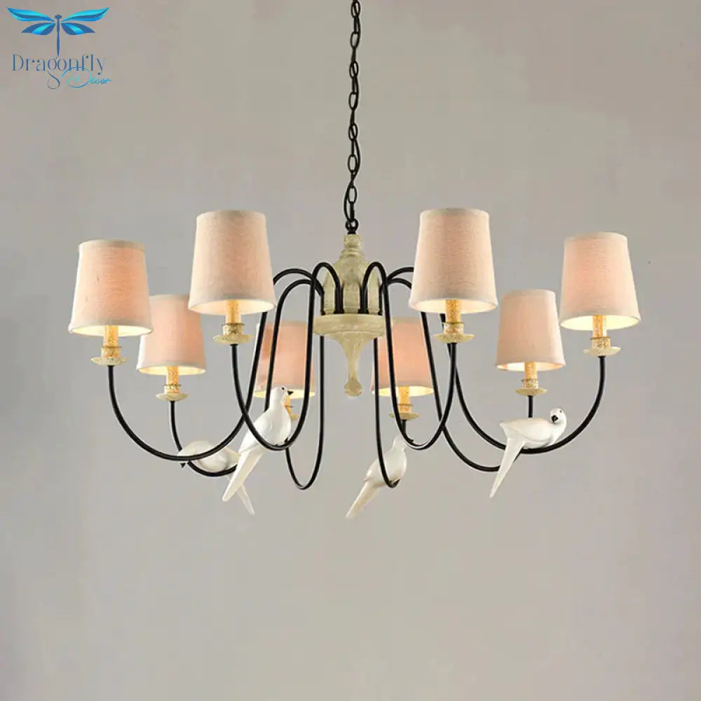 3/8 Lights Fabric Hanging Chandelier Traditional Flaxen Tapered Dining Room Pendant Light Fixture