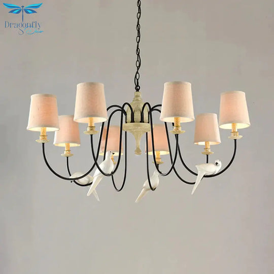3/8 Lights Fabric Hanging Chandelier Traditional Flaxen Tapered Dining Room Pendant Light Fixture