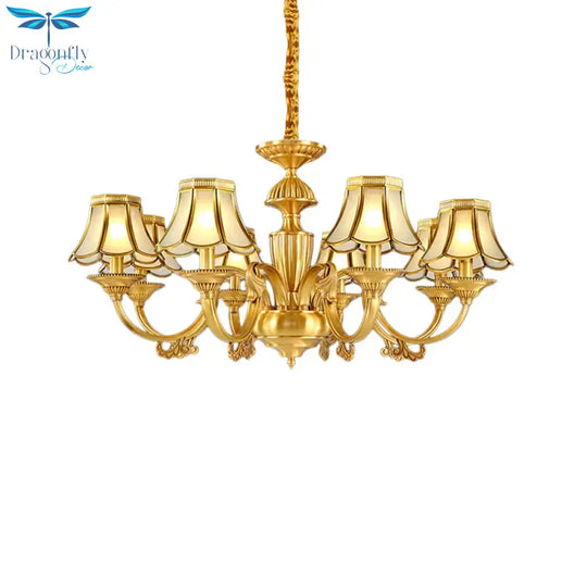 3/8 Lights Suspension Lighting Colonial Flared Frosted Glass Chandelier Pendant Lamp In Gold