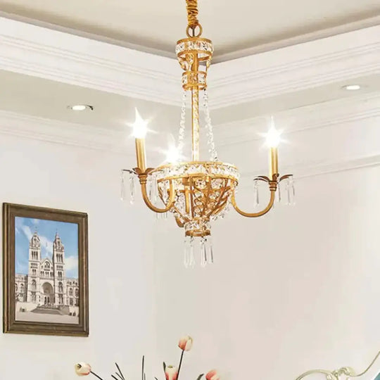 3/9 Bulbs Branch Ceiling Chandelier Rustic Crystal Suspended Lighting Fixture In Brass 3 /