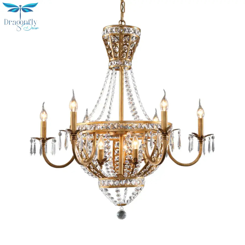 3/9 Bulbs Branch Ceiling Chandelier Rustic Crystal Suspended Lighting Fixture In Brass