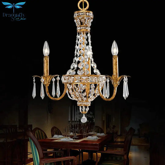 3/9 Bulbs Branch Ceiling Chandelier Rustic Crystal Suspended Lighting Fixture In Brass