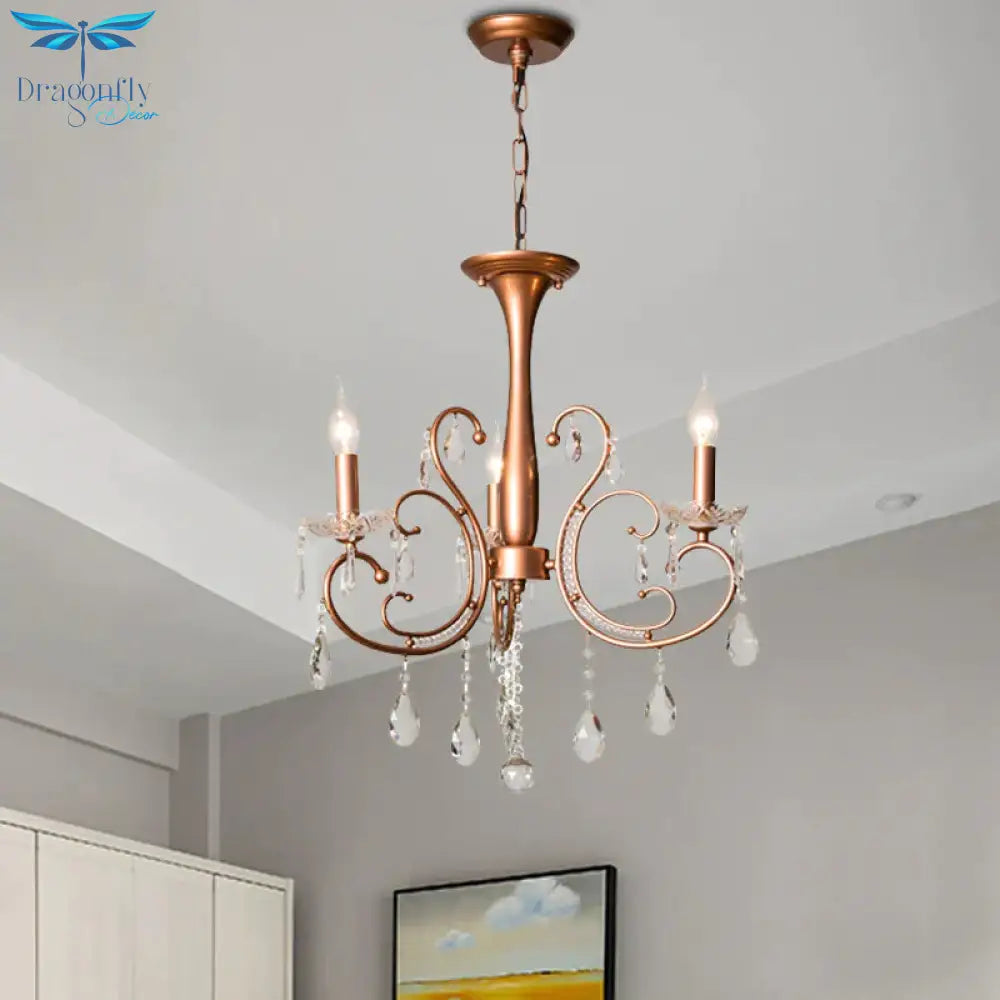 3 - Bulb Chandelier Light Fixture Traditional Swirled Arm Draping Crystal Raindrop Suspension Lamp