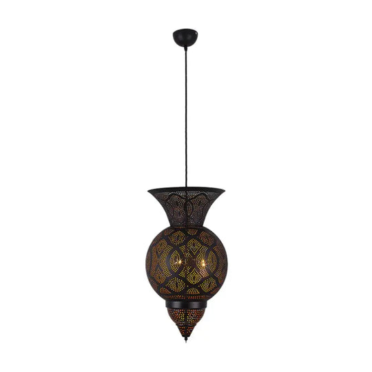 3 - Bulb Etched Urn Hanging Chandelier Countryside Black Metal Ceiling Suspension Lamp