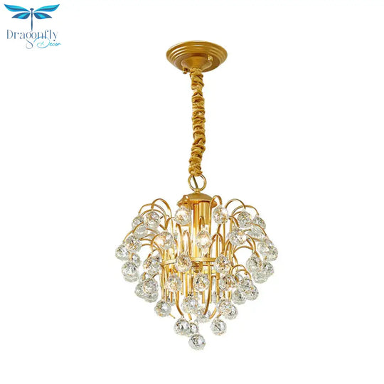 3 Bulbs Crystal Orb Pendulum Light Countryside Gold Grape Shape Living Room Ceiling Chandelier
