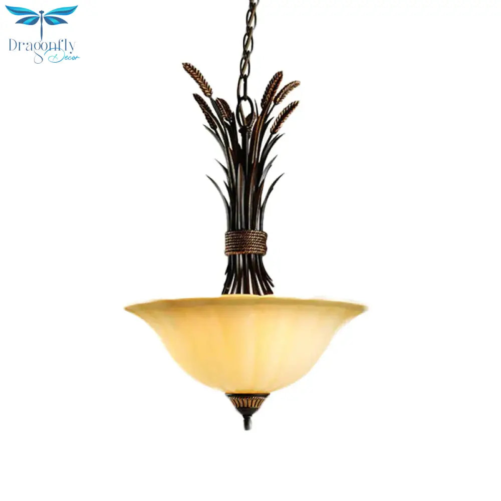 3 Heads Chandelier Pendant Lighting Traditional Wide Flare Beige Frosted Glass Ceiling Suspension