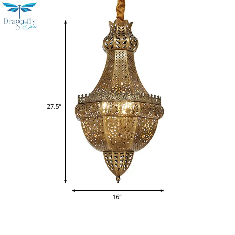 3 - Light Chandelier Lighting Rustic Bedroom Suspension Pendant With Basket Metal Shade In Brass