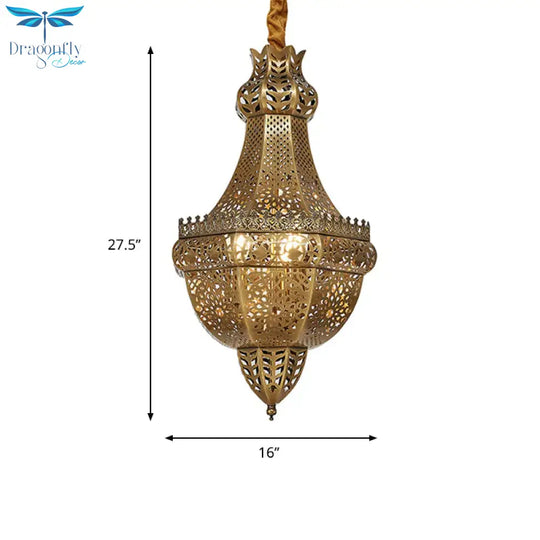 3 - Light Chandelier Lighting Rustic Bedroom Suspension Pendant With Basket Metal Shade In Brass