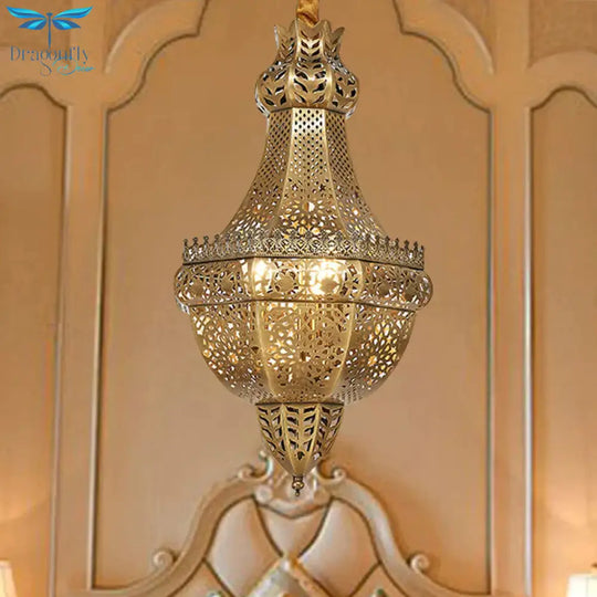3 - Light Chandelier Lighting Rustic Bedroom Suspension Pendant With Basket Metal Shade In Brass