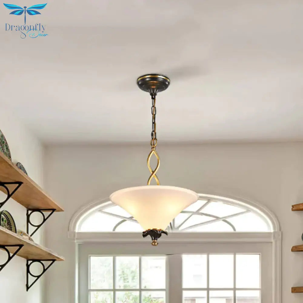 3 - Light Pendulum Light Country Dining Room Chandelier Lamp Fixture With Cone White Glass Shade
