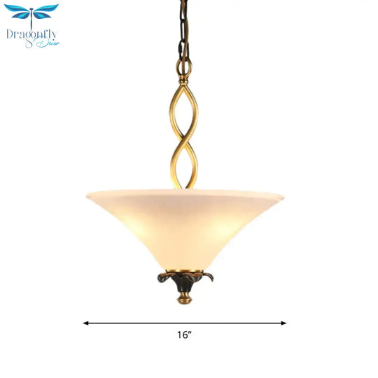 3 - Light Pendulum Light Country Dining Room Chandelier Lamp Fixture With Cone White Glass Shade