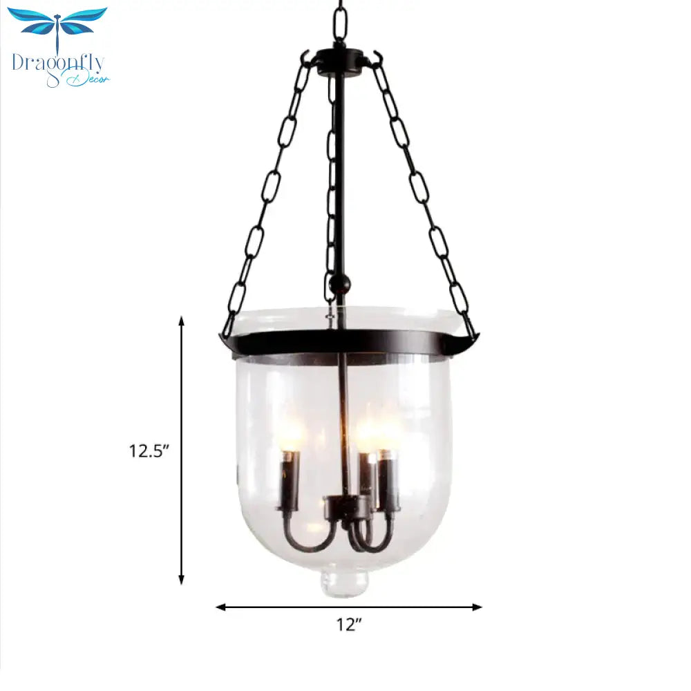 3 - Light Suspension Chandelier Pendant Light With Urn Shade Clear Glass Industrial Dining Room
