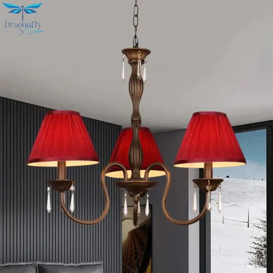 3 Lights Ceiling Lamp With Tapered Fabric Shade Traditional Bedroom Chandelier Pendant Light In