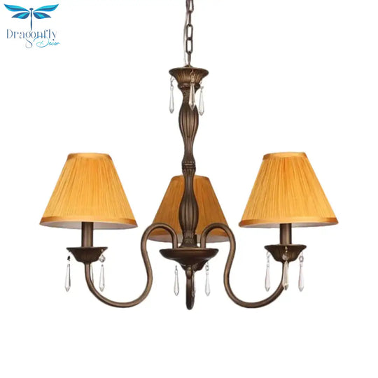 3 Lights Ceiling Lamp With Tapered Fabric Shade Traditional Bedroom Chandelier Pendant Light In