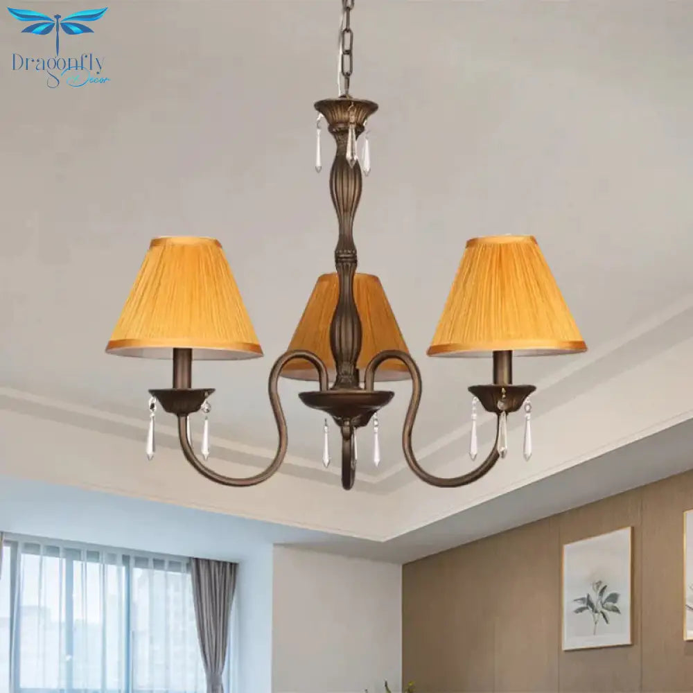 3 Lights Ceiling Lamp With Tapered Fabric Shade Traditional Bedroom Chandelier Pendant Light In