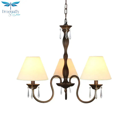 3 Lights Ceiling Lamp With Tapered Fabric Shade Traditional Bedroom Chandelier Pendant Light In