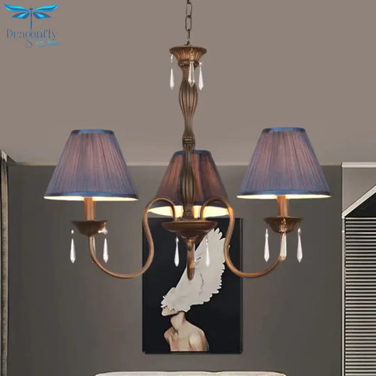 3 Lights Ceiling Lamp With Tapered Fabric Shade Traditional Bedroom Chandelier Pendant Light In