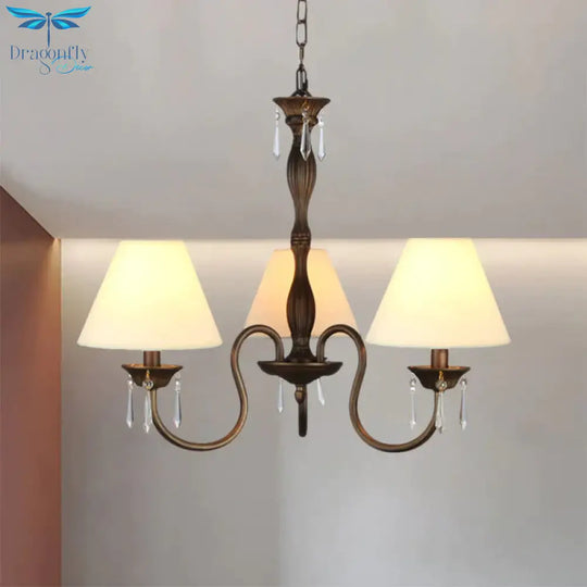 3 Lights Ceiling Lamp With Tapered Fabric Shade Traditional Bedroom Chandelier Pendant Light In