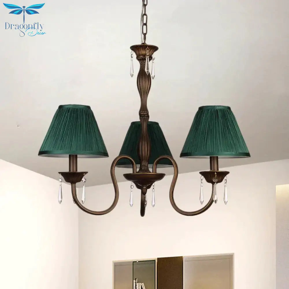 3 Lights Ceiling Lamp With Tapered Fabric Shade Traditional Bedroom Chandelier Pendant Light In