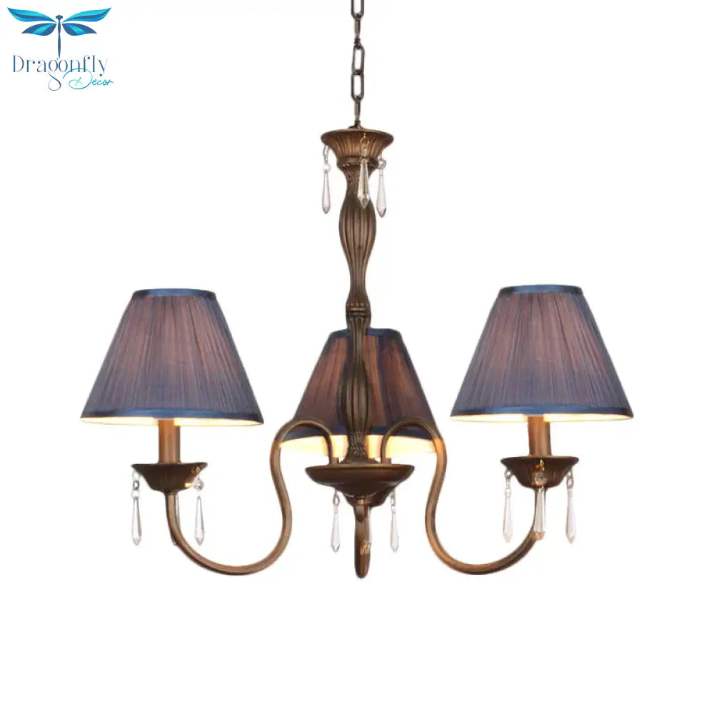 3 Lights Ceiling Lamp With Tapered Fabric Shade Traditional Bedroom Chandelier Pendant Light In