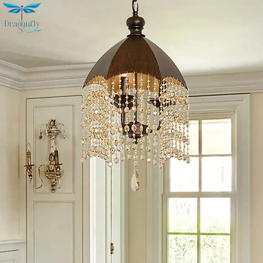 3 Lights Crystal Hanging Chandelier Traditional Rust Tapered Living Room Pendant Light Fixture