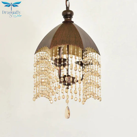 3 Lights Crystal Hanging Chandelier Traditional Rust Tapered Living Room Pendant Light Fixture