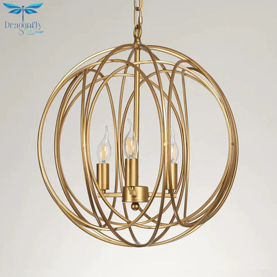 3 Lights Metal Hanging Chandelier Traditional Gold Candelabra Living Room Pendant Light Fixture